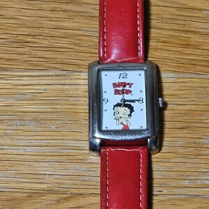 Retro Betty Boop Watch with Square Face Red Strap - For Parts or Repair
